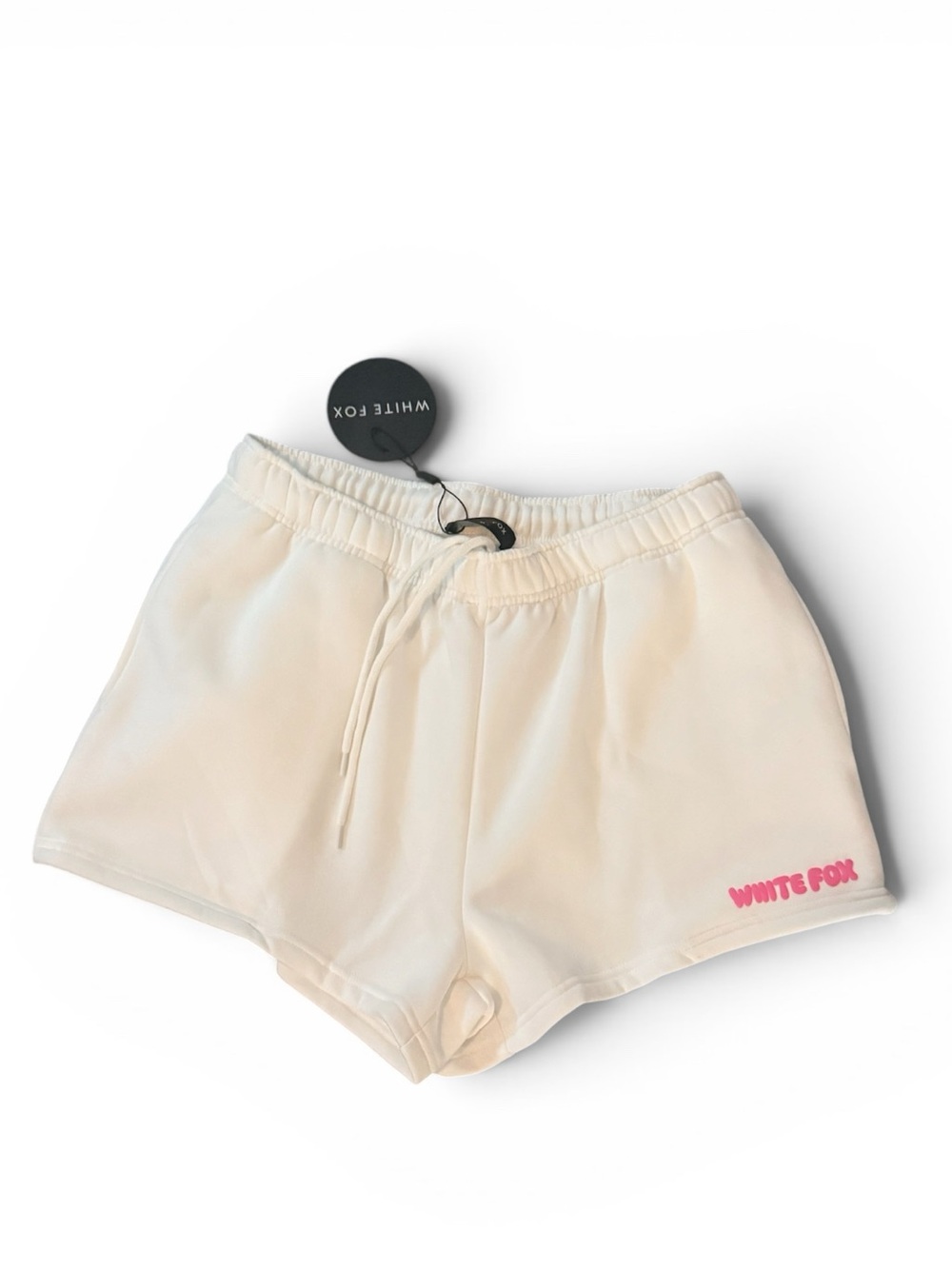 White Fox Boutique With Love Lounge Shorts-White with Pink Logo-NWT